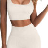 2 Piece Seamless Ribbed Crop Tank High Waist Shorts