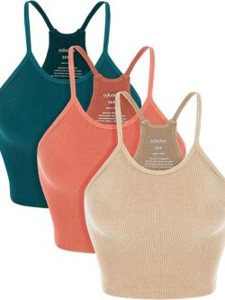 3 Pack Seamless Rib-Knit Camisole Crop Tank Top